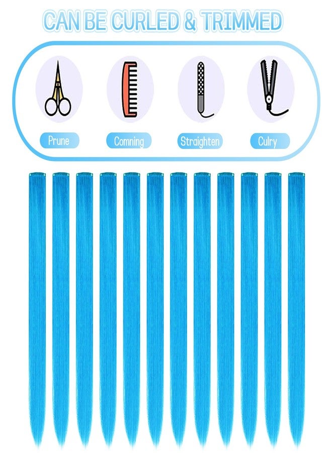 CLOEWCL 12 PCS Blue Hair Extensions Clip in, 22" Colored Highlights, Synthetic Straight Hair Piece DIY Accessories for Daily Party (LightBlue) - Image 4